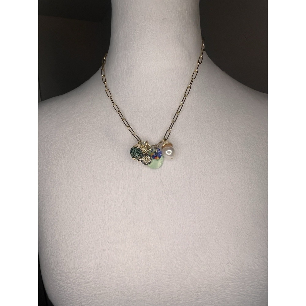 Akola Octavia Charm Necklace Handcrafted In Uganda 10k Paperclip Chain Pearls